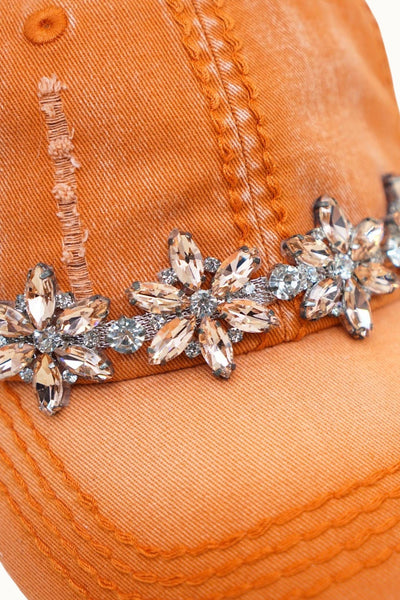 Bejeweled Bling Glitz Distressed Cap, Adjustable