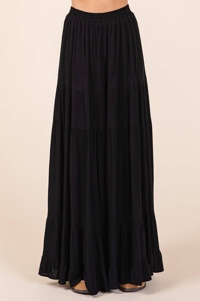 TIERED FLOWY ELASTIC WAIST LINED MAXI SKIRT