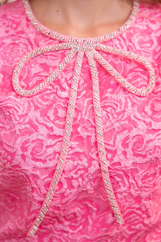 Rhinestone Bow Shape Floral Jacquard Top