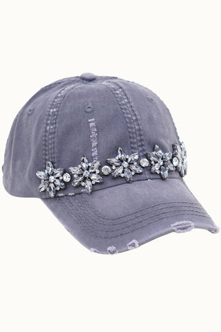 Bejeweled Bling Glitz Distressed Cap, Adjustable