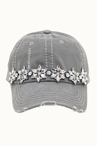 Bejeweled Bling Glitz Distressed Cap, Adjustable