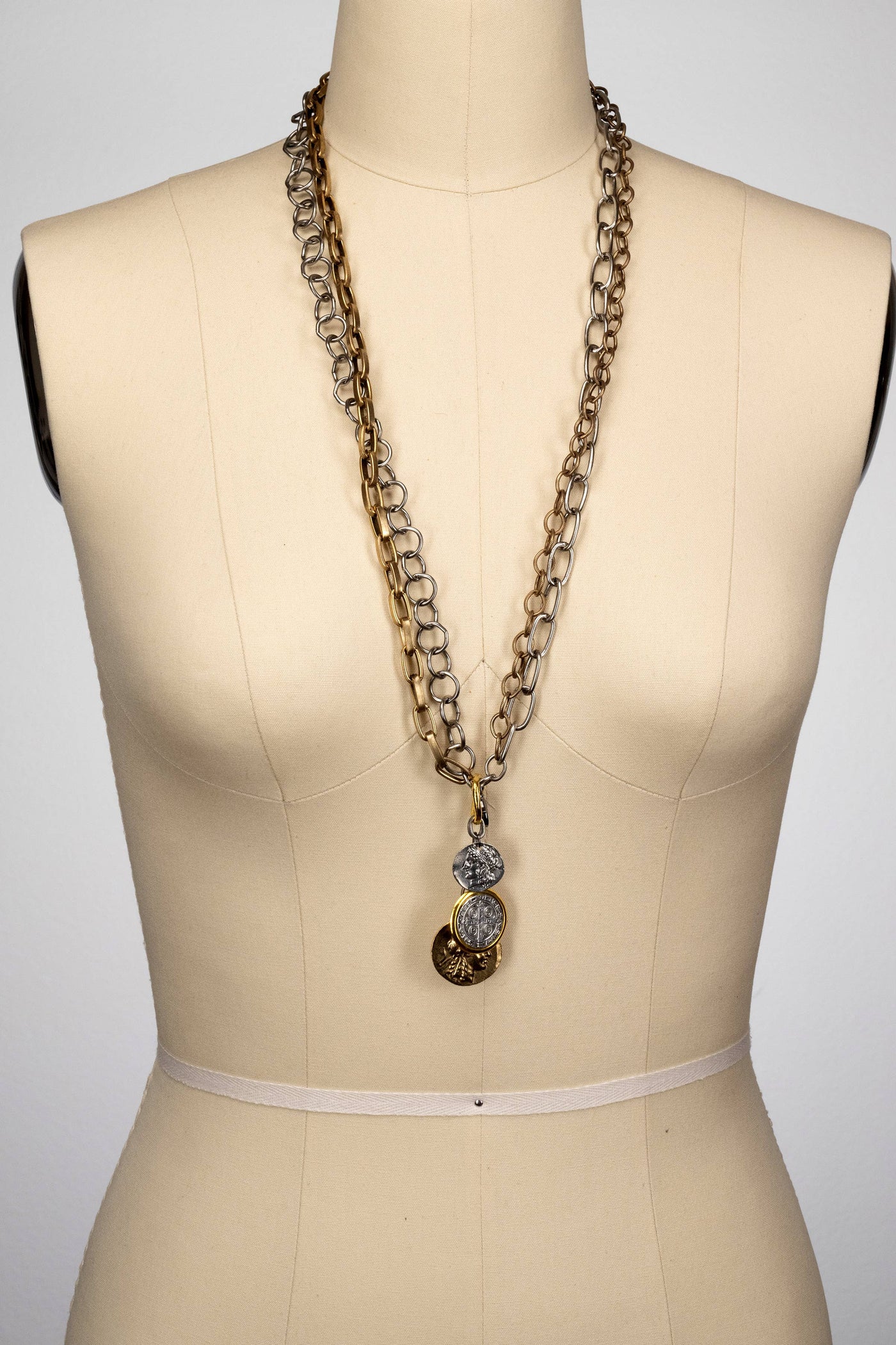 Multi Chain Necklace with Coin Cluster Pendant: 2-Tone