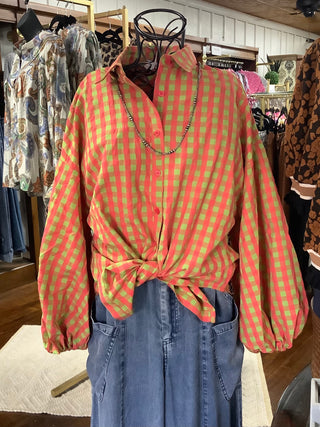 Plaid Puff Sleeve Blouse