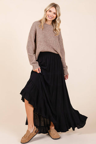 Flowy Tiered Elastic Waist Lined Maxi Skirt