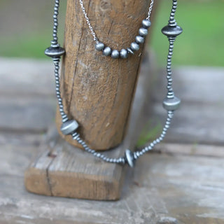 Two Layer Faux Burnished Silver Bead and Chain Necklace