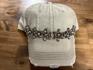 Bejeweled Bling Glitz Distressed Cap, Adjustable