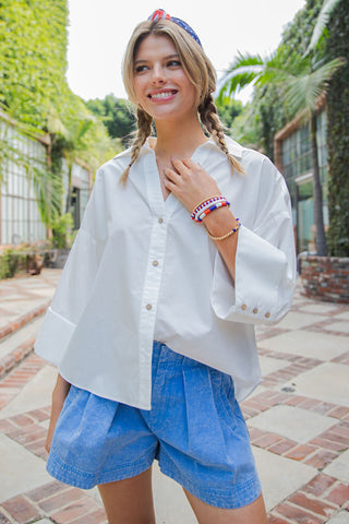 Off-White Back Pleat Button Down Blouse Top