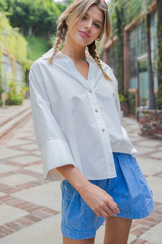 Off-White Back Pleat Button Down Blouse Top