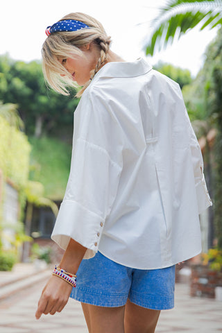 Off-White Back Pleat Button Down Blouse Top