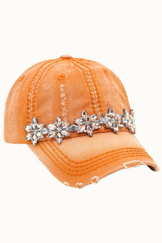 Bejeweled Bling Glitz Distressed Cap, Adjustable