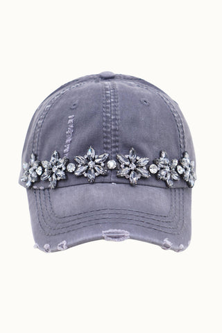 Bejeweled Bling Glitz Distressed Cap, Adjustable