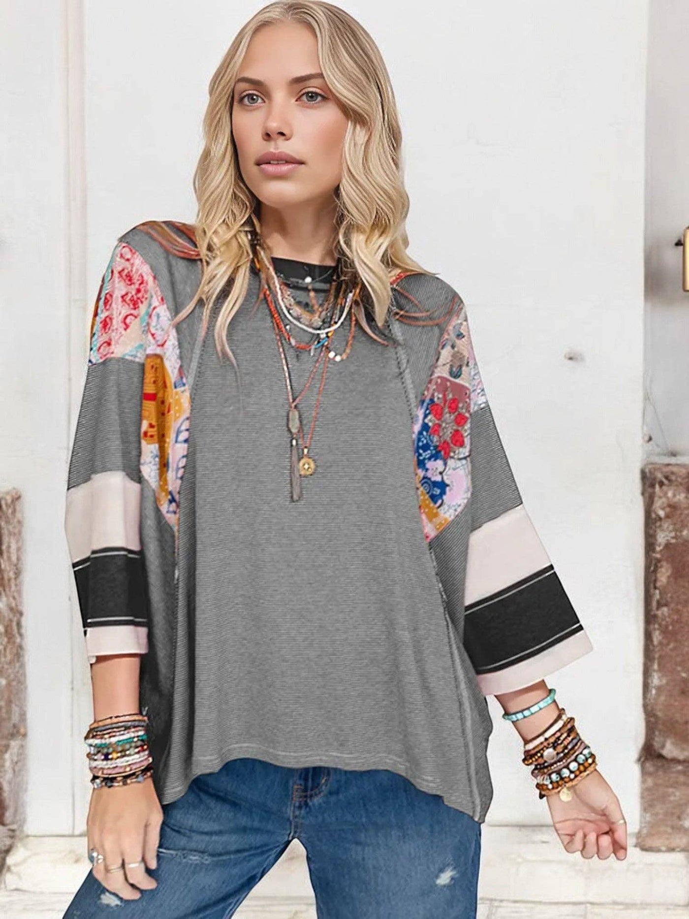 Patchwork Sleeve Boho Top