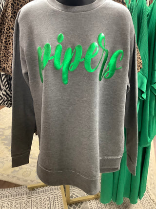 Green Metallic Puff Piper Sweatshirt