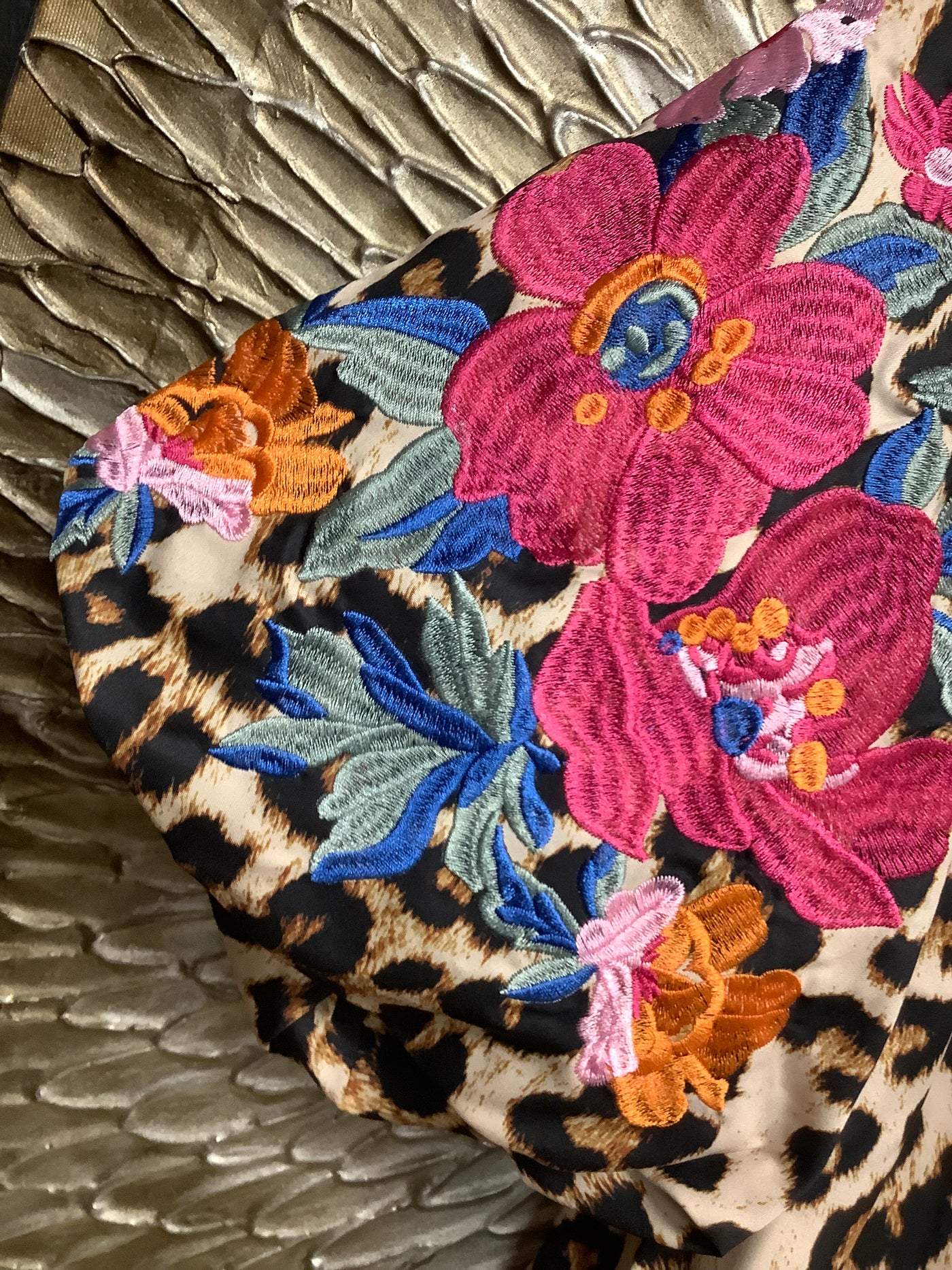 Leopard Blouse with Floral Sleeves