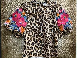 Leopard Blouse with Floral Sleeves