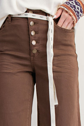 Button Front Stretch Coffee Twill Pants