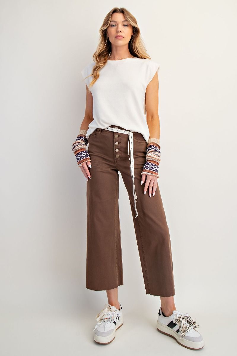 Button Front Stretch Coffee Twill Pants