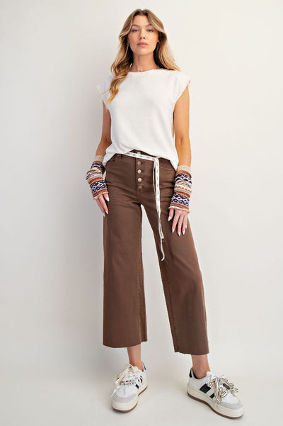 Button Front Stretch Coffee Twill Pants