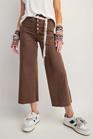 Button Front Stretch Coffee Twill Pants