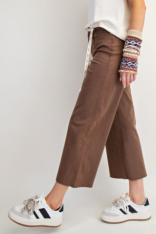 Button Front Stretch Coffee Twill Pants