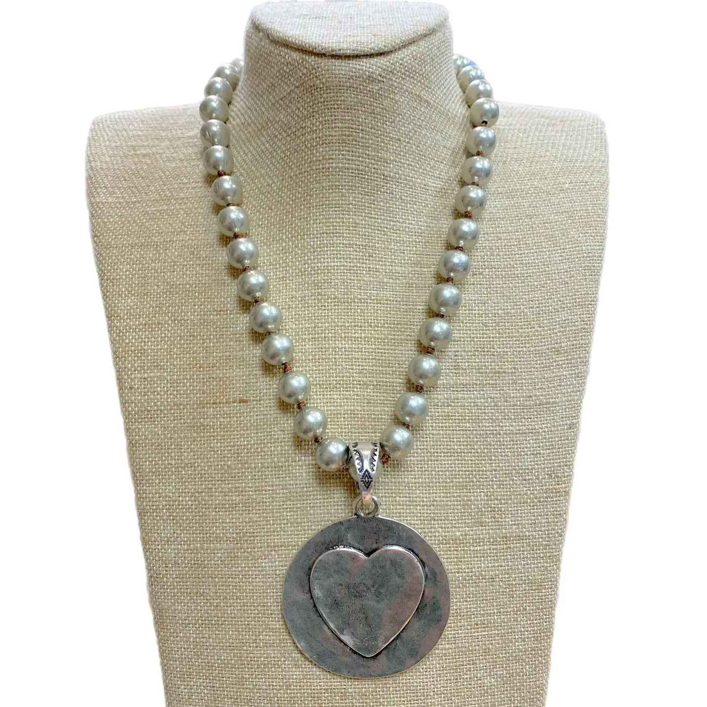 Heart Coin Pendant On Faux Navajo Pearl Necklace