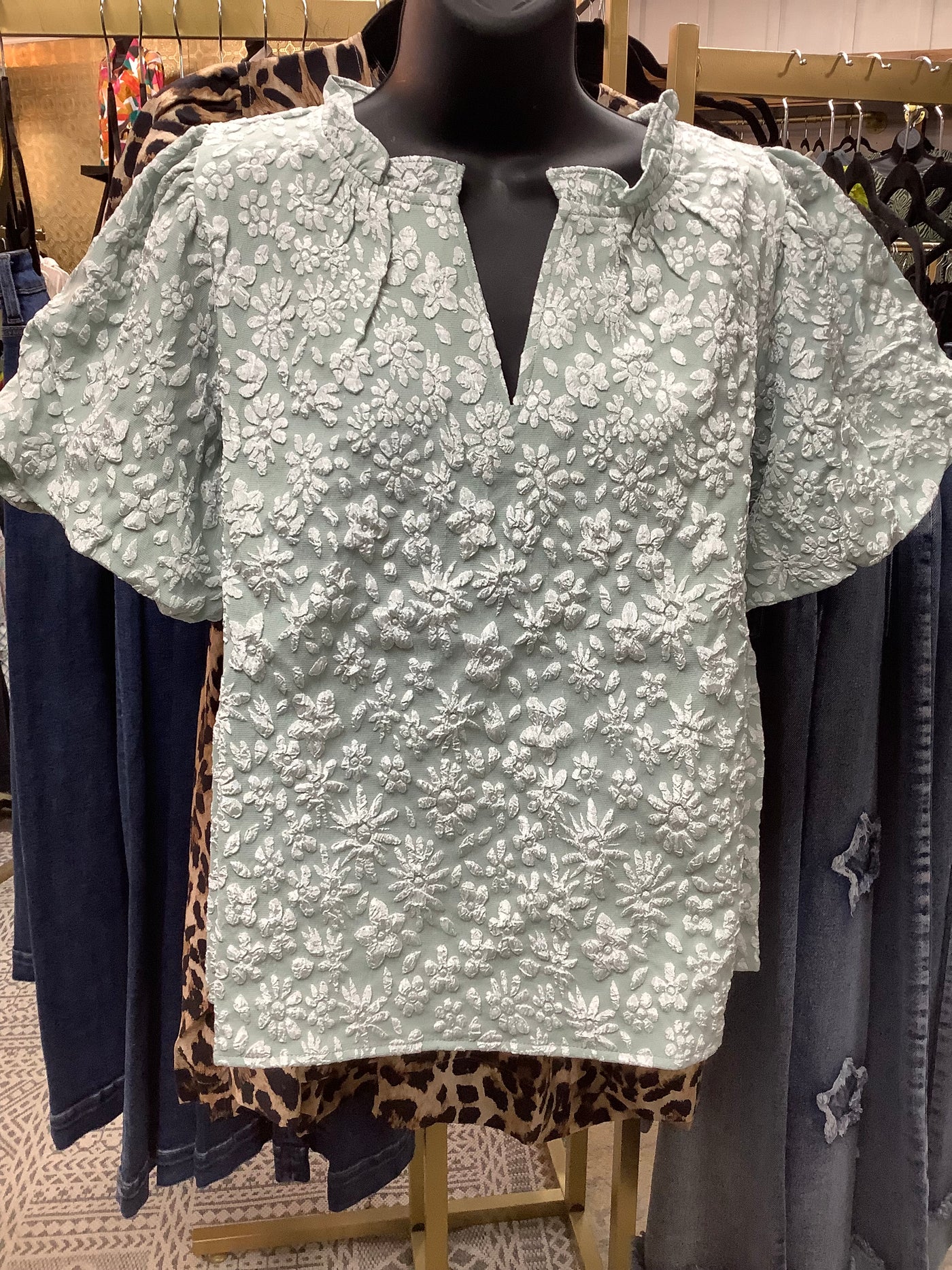 Mint White Floral Top