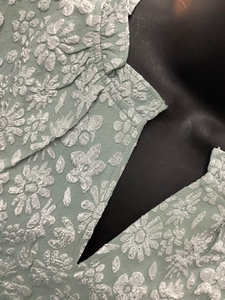 Mint White Puffy Floral Top