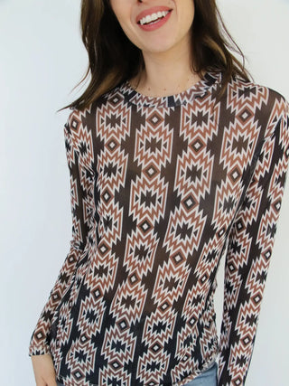 Black Aztec Mesh Top