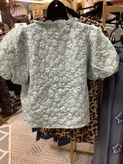 Mint White Floral Top