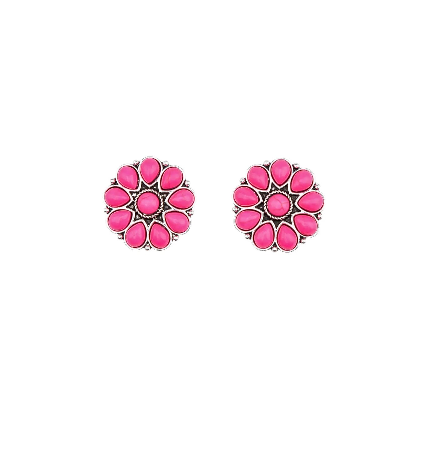 Silver and Pink Flower Stud