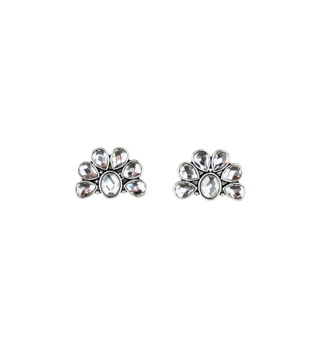 Half Flower Rhinestone Post Earrings