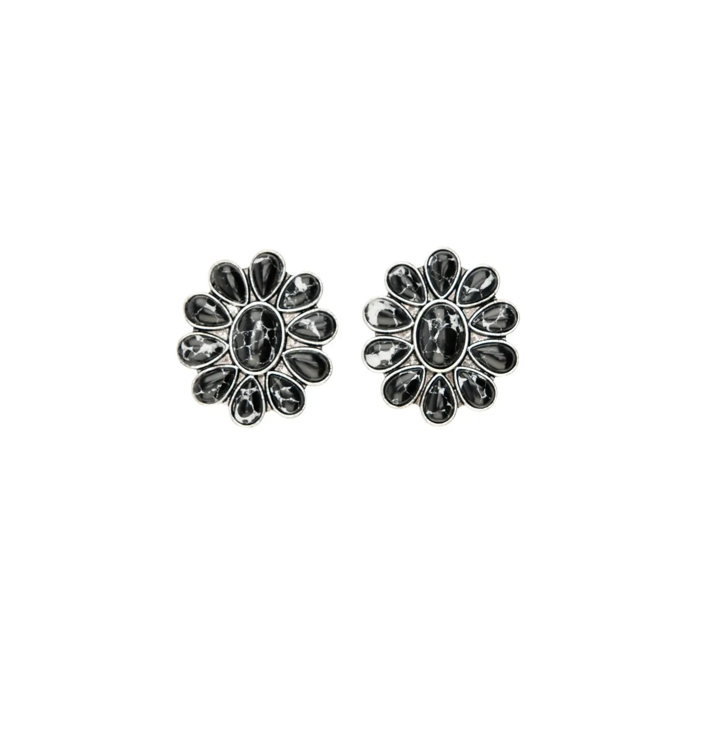 Black Flower Cluster Post Earrings