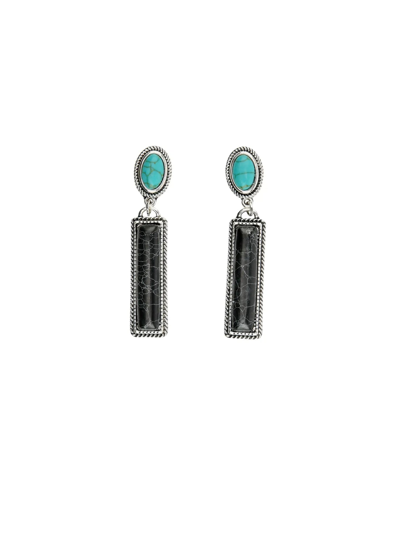 Black Bar Earrings with Turquoise Post