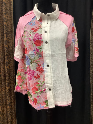 Short Sleeve Collared Floral Printed Shirt Top