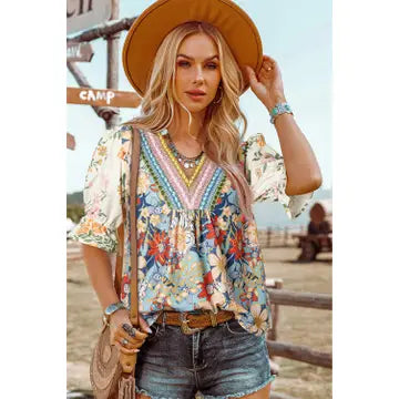 Crochet Boho Half Floral Blouse