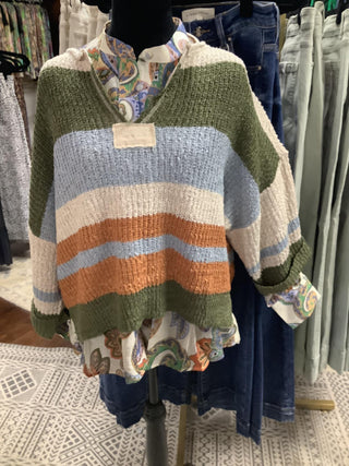 Striped Notched Collar Top