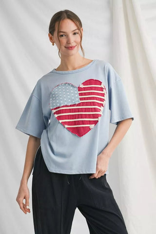 Vintage Heart Flag Patched Top