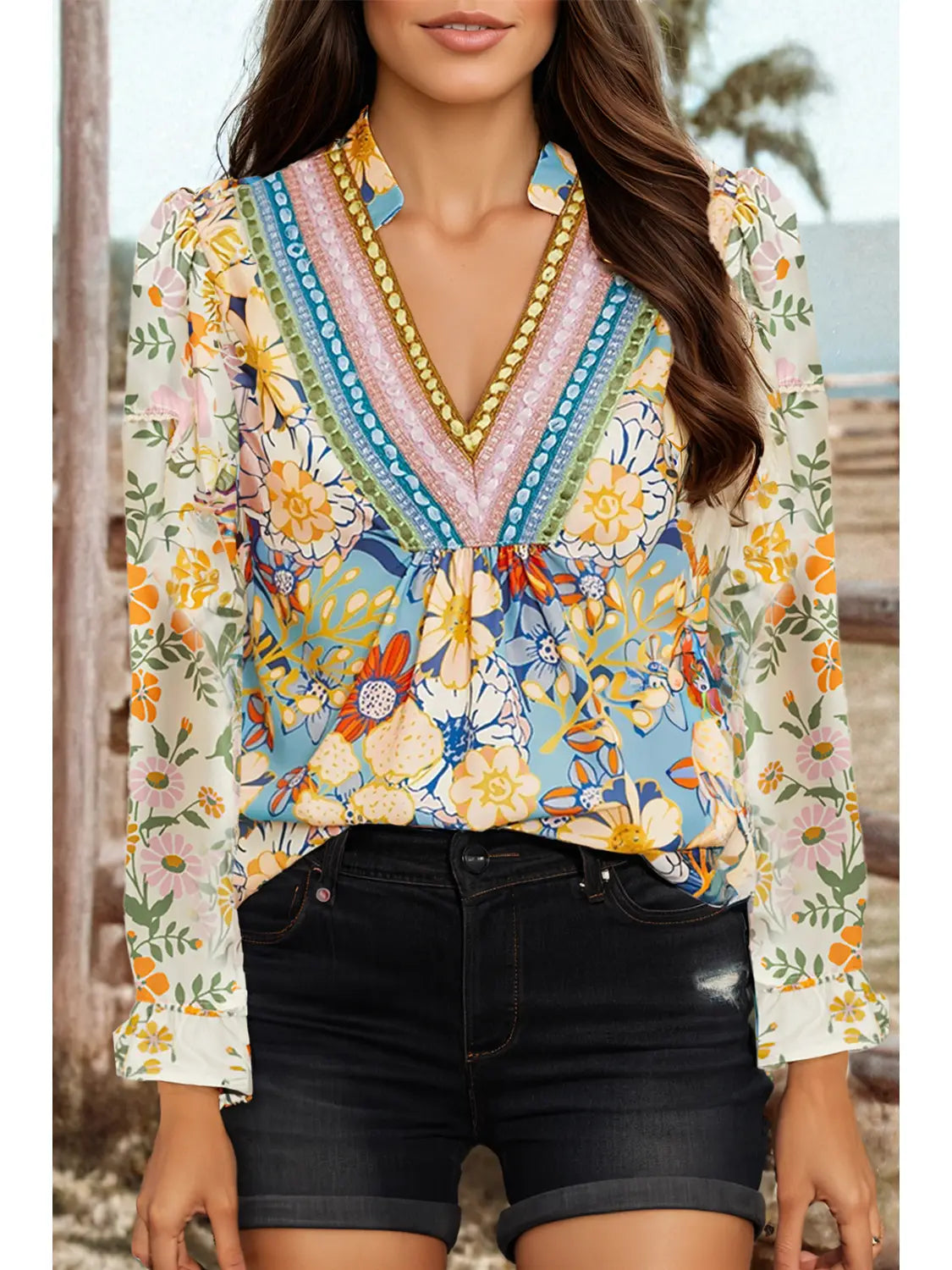 Crochet Boho Half Floral Blouse
