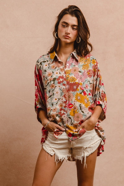 Floral Rayon Printed Button Down Shirt Top