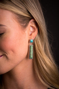 Green Bar Earring on Turquoise Square Post
