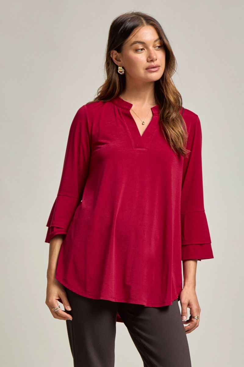 Bell Sleeve V-Neck Blouse