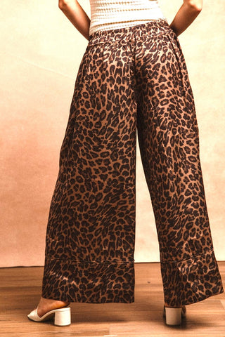Leopard Print Wide Leg Drawstring Pants