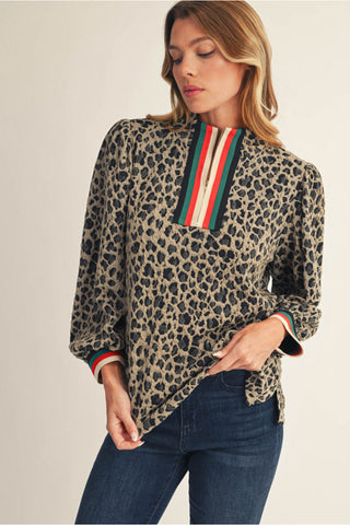Textured Top with Bright Zippered neck