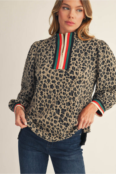 Textured Top with Bright Zippered neck