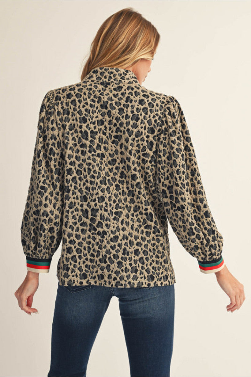 Textured Top with Bright Zippered neck