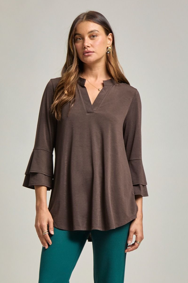 Bell Sleeve V-Neck Blouse
