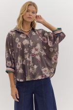 Floral Print Blouse with Striped Cuffs