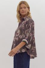 Floral Print Blouse with Striped Cuffs