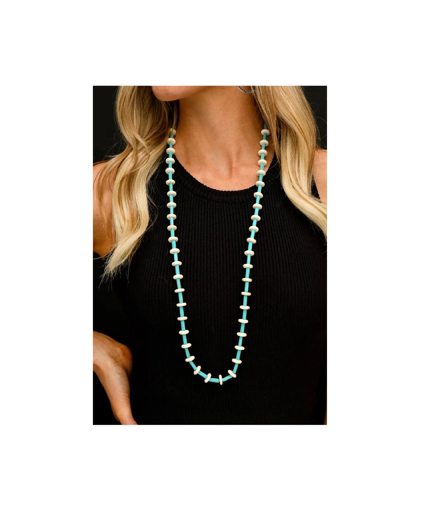 Turquoise Tube and Ivory Disc Necklace