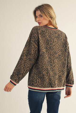 Color Rib Band Detail Leopard Top